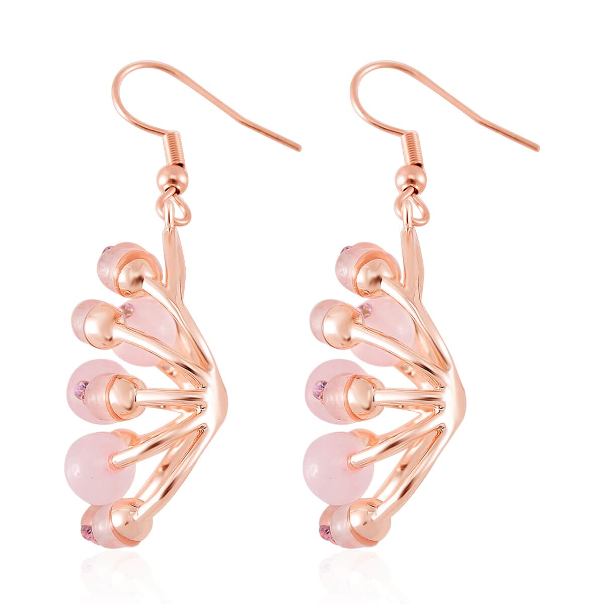 Galilea Rose Quartz and Pink Austrian Crystal 3.00 ctw Earrings in Rosetone image number 3