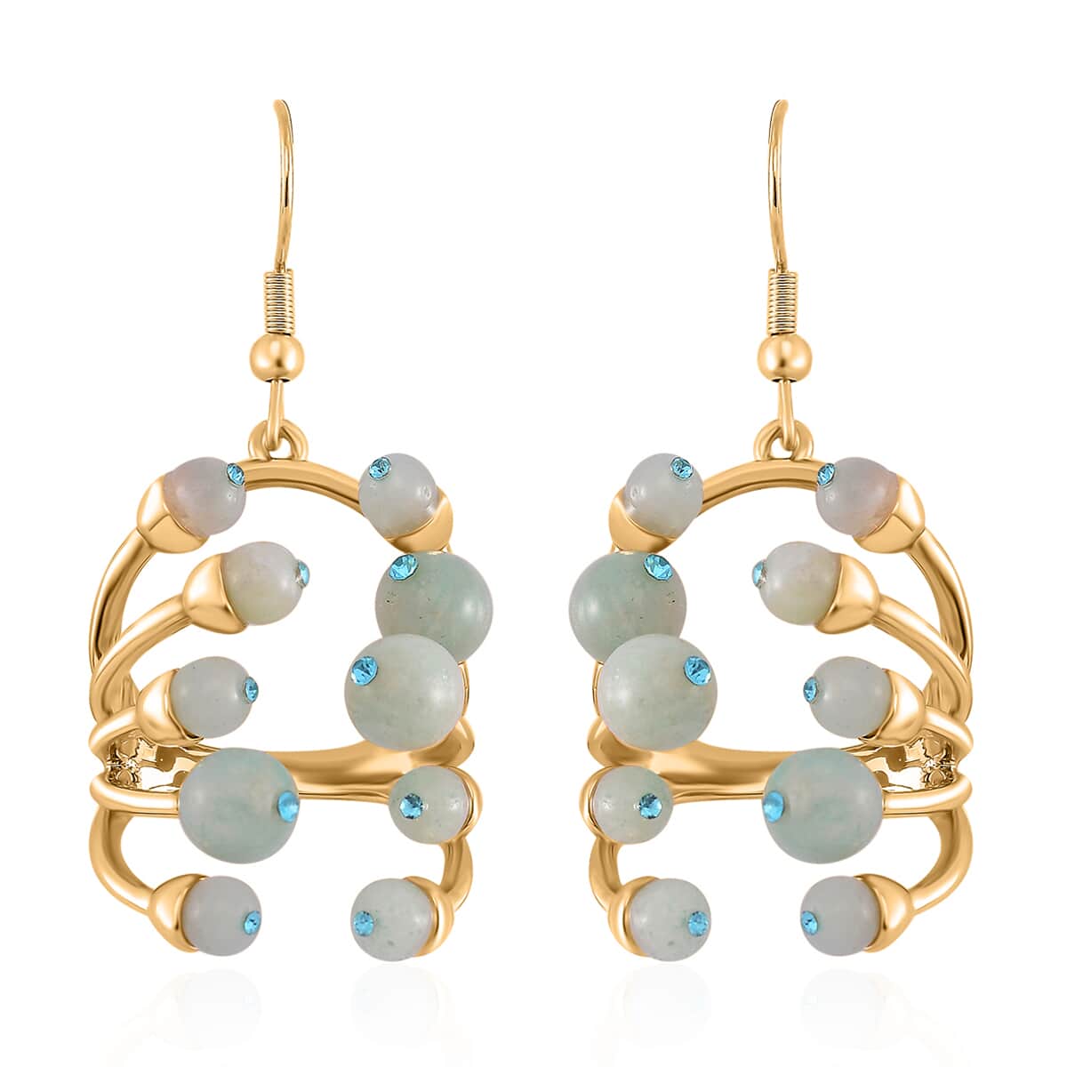 Amazonite and Blue Austrian Crystal 3.00 ctw Earrings in Goldtone image number 0