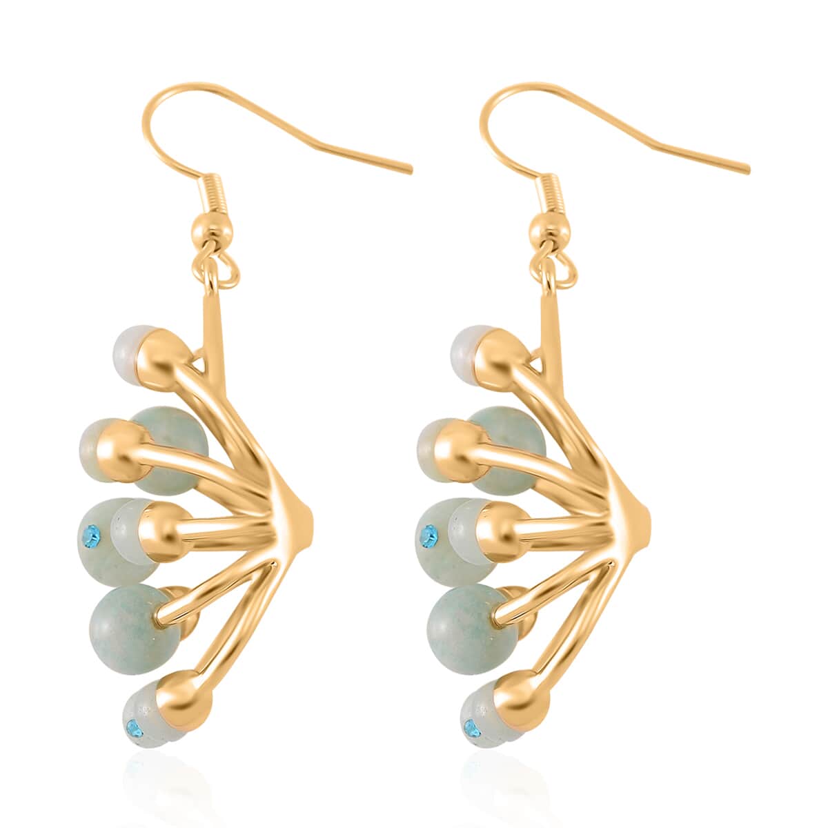 Amazonite and Blue Austrian Crystal 3.00 ctw Earrings in Goldtone image number 3