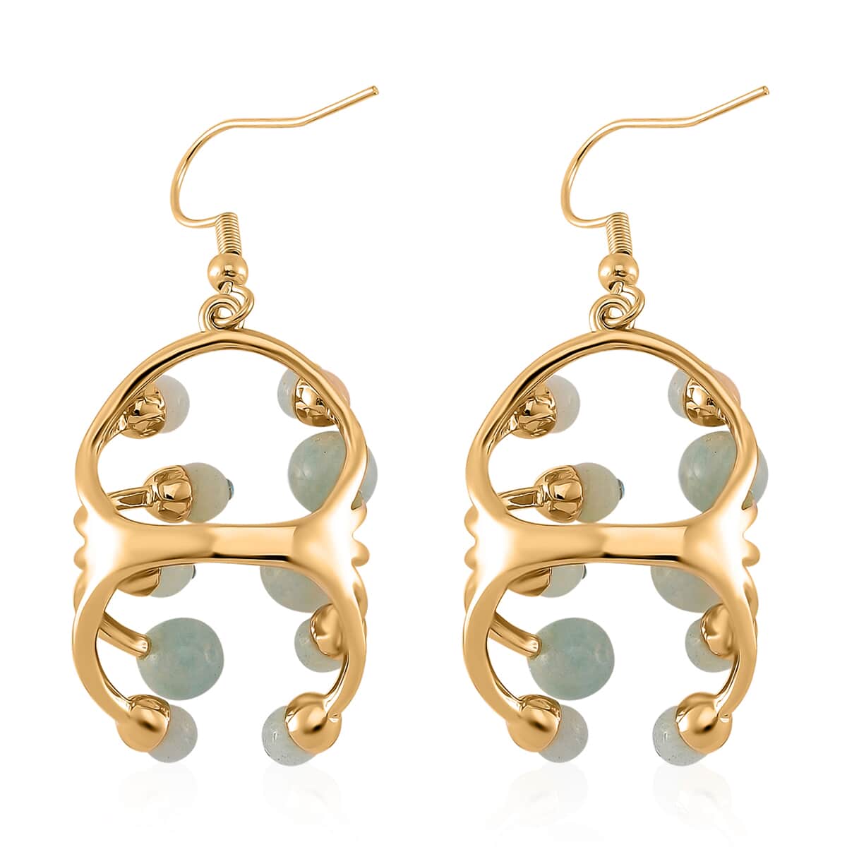 Amazonite and Blue Austrian Crystal 3.00 ctw Earrings in Goldtone image number 4