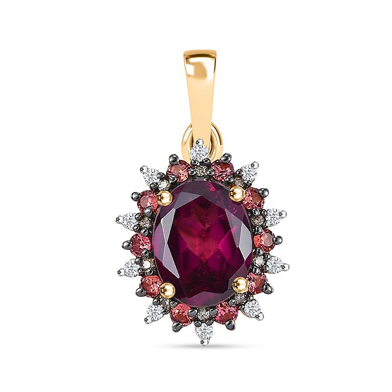 Luxoro AAA Radiant Amber Garnet, AAA Padparadscha Sapphire, Natural Champagne Diamond 2.90 ctw Royal Bloom Pendant without Chain in 10K Yellow Gold