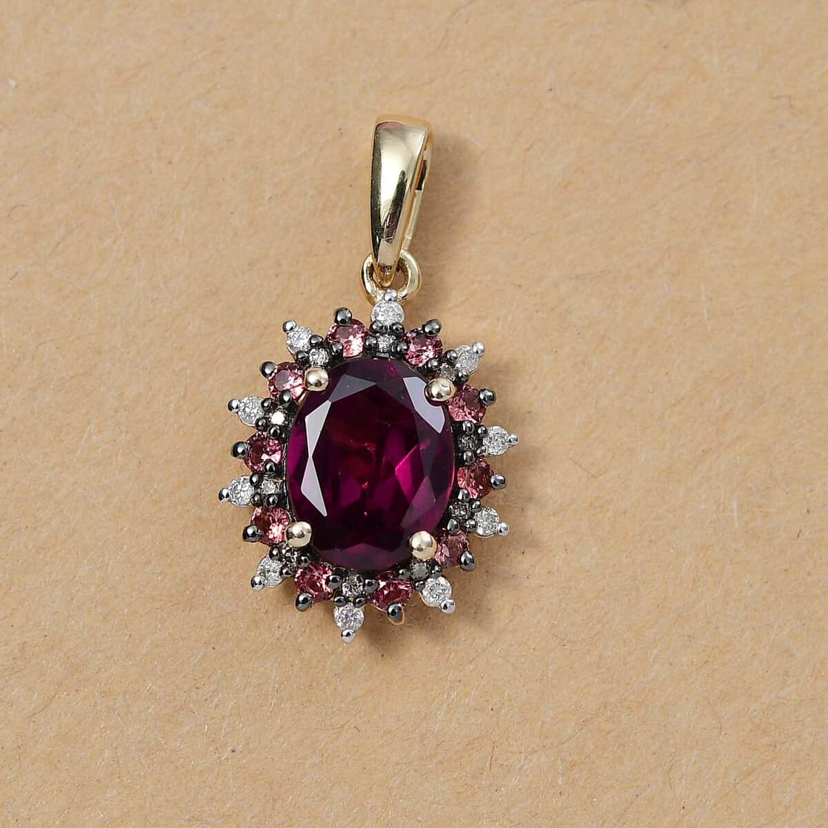 Doorbuster Luxoro AAA Radiant Amber Garnet, AAA Padparadscha Sapphire, Natural Champagne Diamond 2.90 ctw Royal Bloom Pendant in 10K Yellow Gold  image number 1