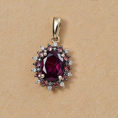 Luxoro AAA Radiant Amber Garnet, AAA Padparadscha Sapphire, Natural Champagne Diamond 2.90 ctw Royal Bloom Pendant without Chain in 10K Yellow Gold