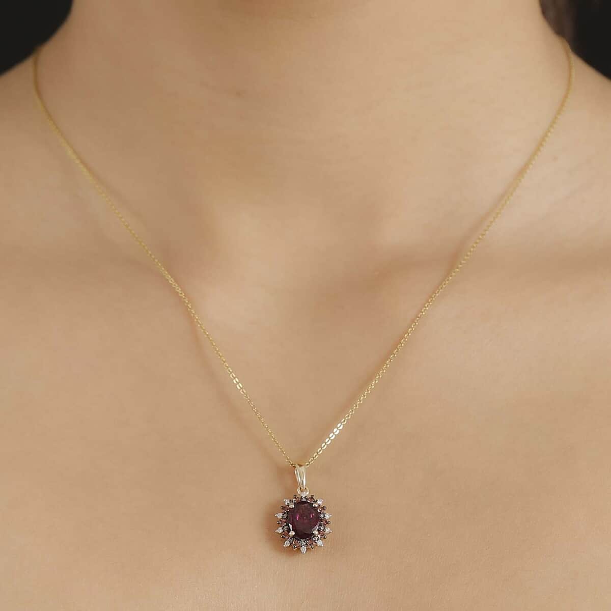 Doorbuster Luxoro AAA Radiant Amber Garnet, AAA Padparadscha Sapphire, Natural Champagne Diamond 2.90 ctw Royal Bloom Pendant in 10K Yellow Gold  image number 2