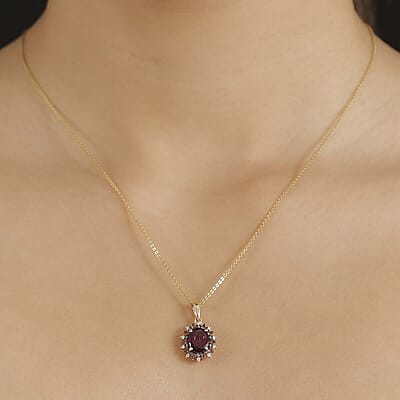 Luxoro AAA Radiant Amber Garnet, AAA Padparadscha Sapphire, Natural Champagne Diamond 2.90 ctw Royal Bloom Pendant without Chain in 10K Yellow Gold