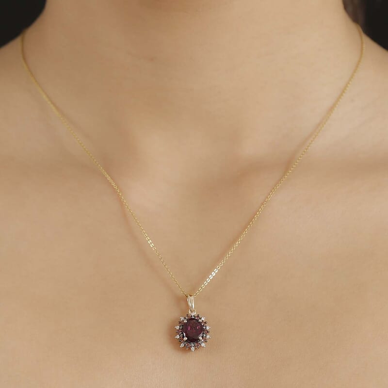 Luxoro AAA Radiant Amber Garnet, AAA Padparadscha Sapphire, Natural Champagne Diamond 2.90 ctw Royal Bloom Pendant without Chain in 10K Yellow Gold