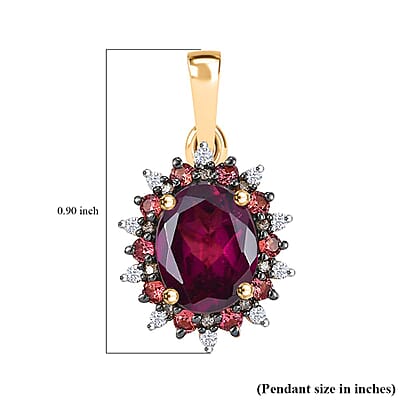 Luxoro AAA Radiant Amber Garnet, AAA Padparadscha Sapphire, Natural Champagne Diamond 2.90 ctw Royal Bloom Pendant without Chain in 10K Yellow Gold