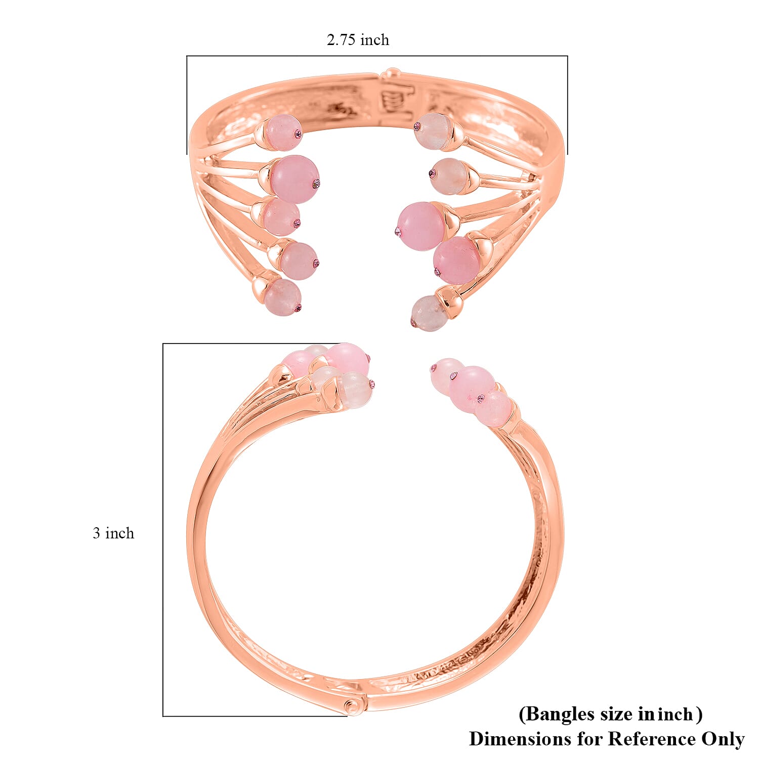 Galilea Rose Quartz and Pink Austrian Crystal 3.00 ctw Cuff Bracelet (7.00 In) in Rosetone