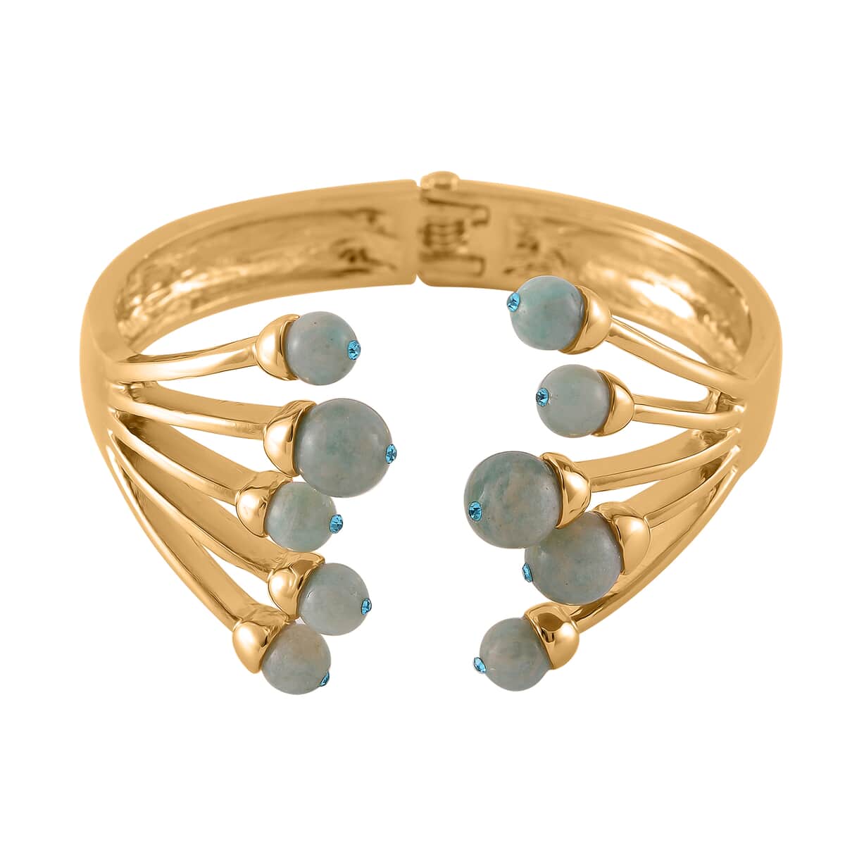 Amazonite and Blue Austrian Crystal 3.00 ctw Cuff Bracelet in Goldtone (7.00 In) image number 0