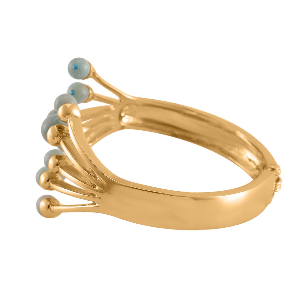 Amazonite and Blue Austrian Crystal 3.00 ctw Cuff Bracelet in Goldtone (7.00 In) image number 3