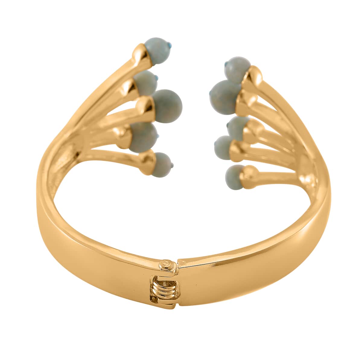 Amazonite and Blue Austrian Crystal 3.00 ctw Cuff Bracelet in Goldtone (7.00 In) image number 4