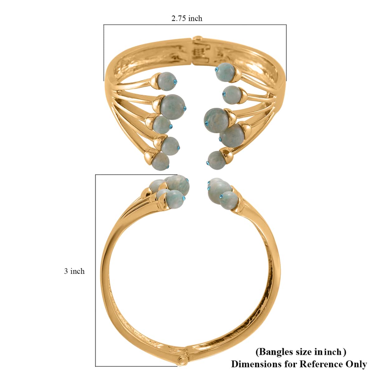 Amazonite and Blue Austrian Crystal 3.00 ctw Cuff Bracelet in Goldtone (7.00 In) image number 5