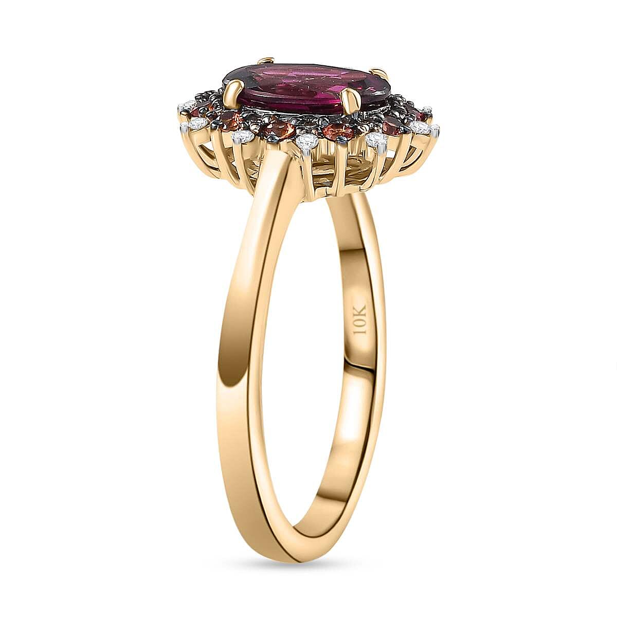 Luxoro AAA Radiant Amber Garnet, Padparadscha Sapphire (BT) 7.0) and Natural Champagne Diamond 2.90 ctw Royal Bloom Ring in 10K Yellow Gold(Size 10.0) image number 3