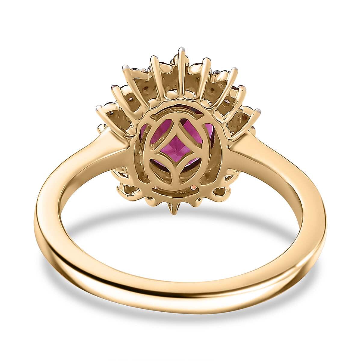 Luxoro AAA Radiant Amber Garnet, Padparadscha Sapphire (BT) 7.0) and Natural Champagne Diamond 2.90 ctw Royal Bloom Ring in 10K Yellow Gold(Size 10.0) image number 4