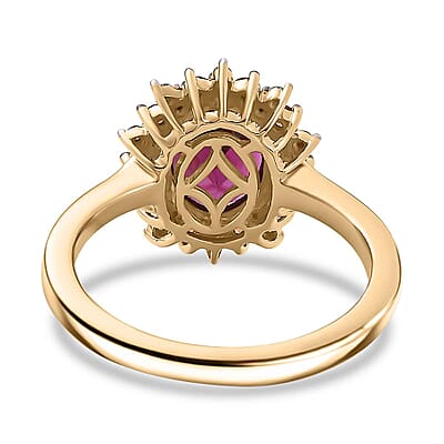 Luxoro AAA Radiant Amber Garnet, Padparadscha Sapphire (BT) 7.0) and Natural Champagne Diamond 2.90 ctw Royal Bloom Ring in 10K Yellow Gold(Size 10.0)