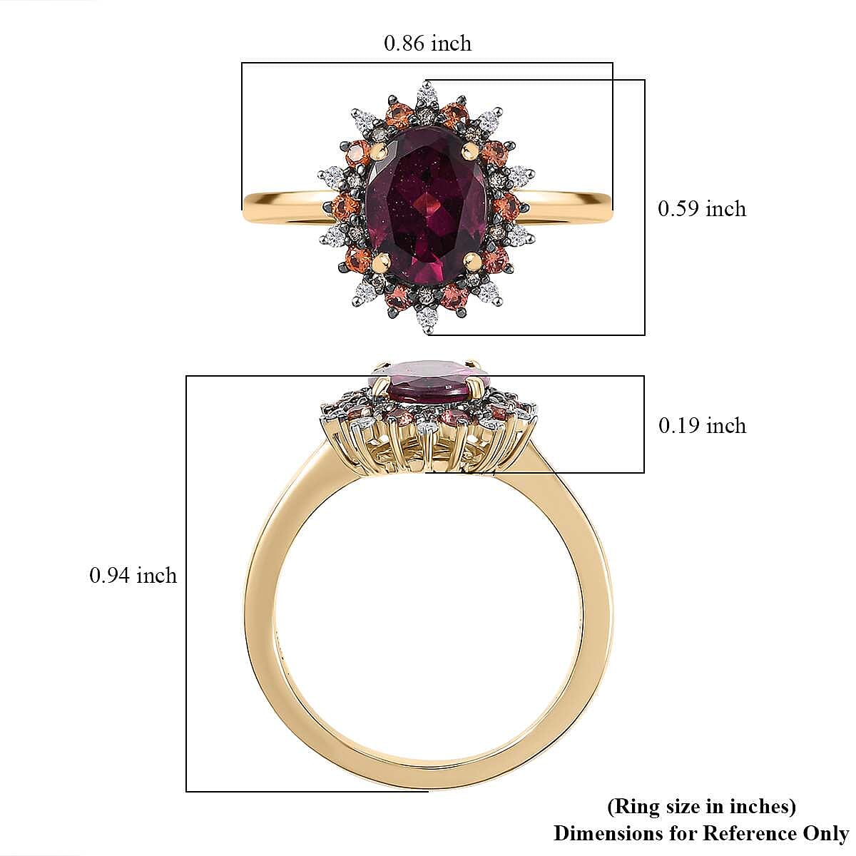 Luxoro AAA Radiant Amber Garnet, Padparadscha Sapphire (BT) 7.0) and Natural Champagne Diamond 2.90 ctw Royal Bloom Ring in 10K Yellow Gold(Size 10.0) image number 5