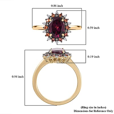 Luxoro AAA Radiant Amber Garnet, Padparadscha Sapphire (BT) 7.0) and Natural Champagne Diamond 2.90 ctw Royal Bloom Ring in 10K Yellow Gold(Size 10.0)