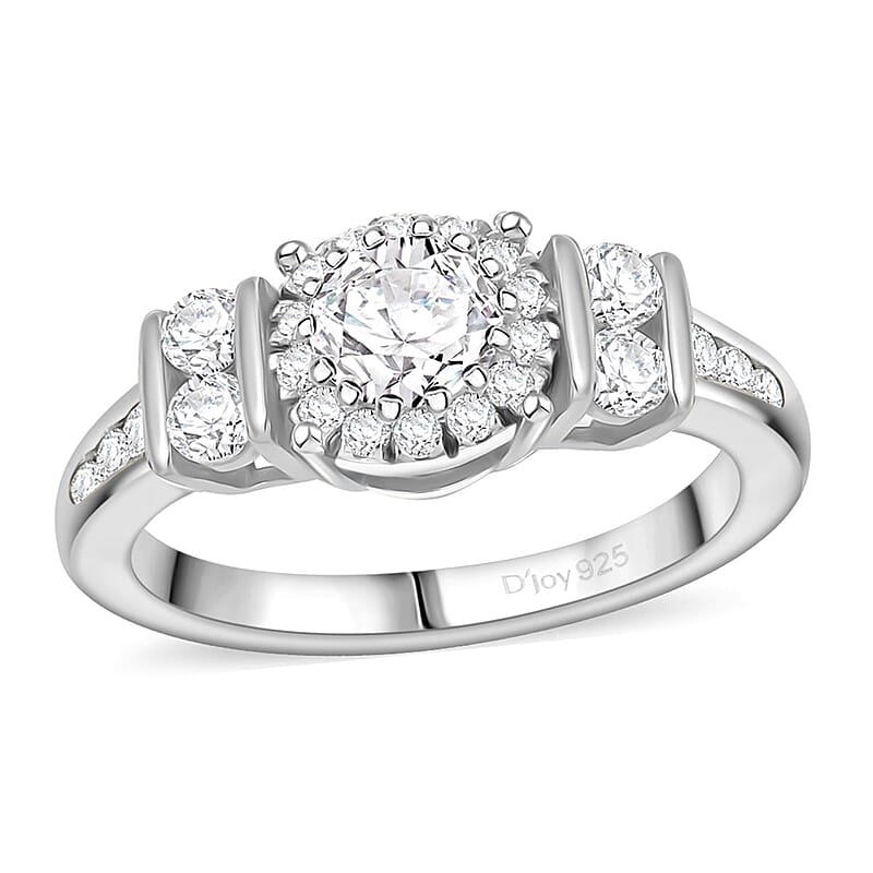 D'Joy Moissanite 1.10 ctw Ring in Rhodium Over Sterling Silver (Size 10.0) 