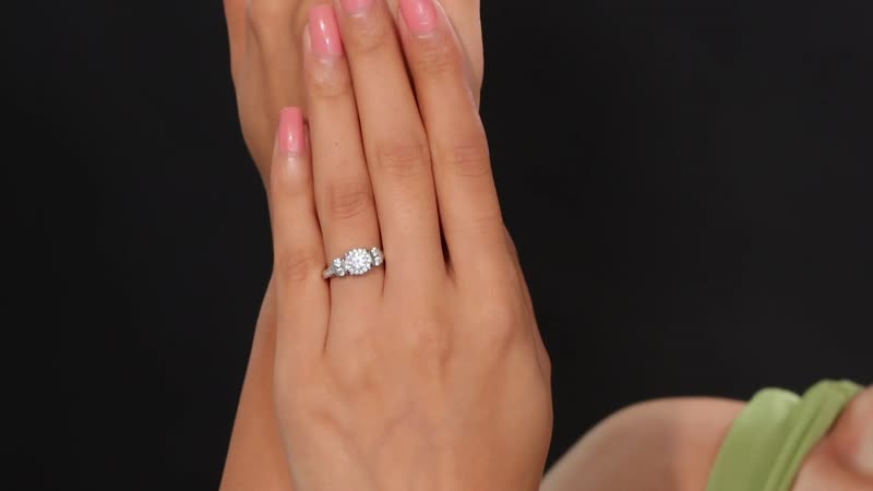 Moissanite Signature Ring in Rhodium Over Sterling Silver