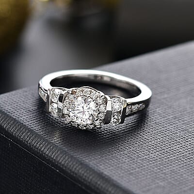 D'Joy Moissanite 1.10 ctw Ring in Rhodium Over Sterling Silver (Size 10.0) 