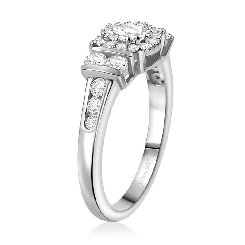 D'Joy Moissanite 1.10 ctw Ring in Rhodium Over Sterling Silver (Size 10.0) 