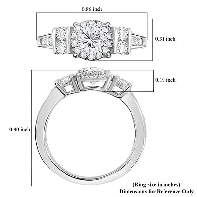 D'Joy Moissanite 1.10 ctw Ring in Rhodium Over Sterling Silver (Size 10.0) 