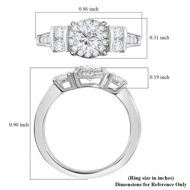 D'Joy Moissanite 1.10 ctw Ring in Rhodium Over Sterling Silver (Size 10.0) 