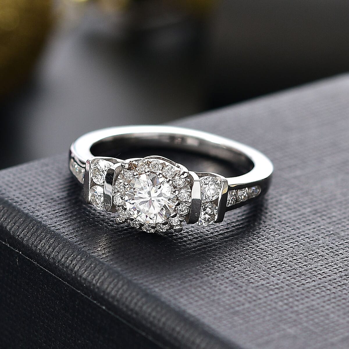 D'Joy Moissanite 1.10 ctw Ring in Rhodium Over Sterling Silver (Size 7.0)  image number 1