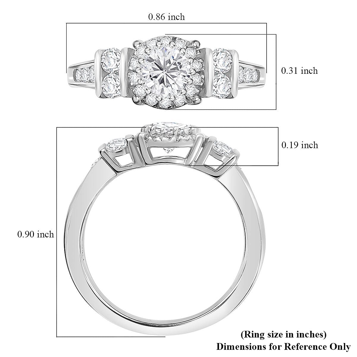 D'Joy Moissanite 1.10 ctw Ring in Rhodium Over Sterling Silver (Size 7.0)  image number 5