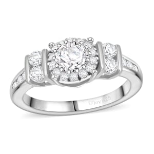 Moissanite 1.10 ctw Ring in Rhodium Over Sterling Silver (Size 9.0) 