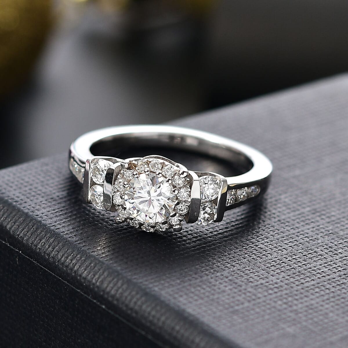 Moissanite 1.10 ctw Ring in Rhodium Over Sterling Silver (Size 9.0)  image number 1
