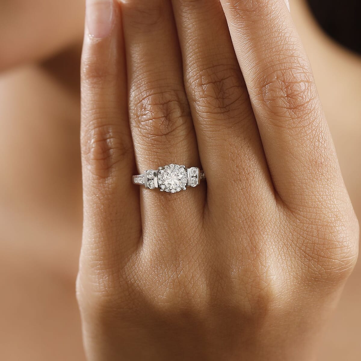 Moissanite 1.10 ctw Ring in Rhodium Over Sterling Silver (Size 9.0)  image number 2
