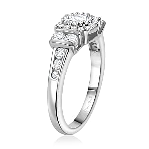 Moissanite 1.10 ctw Ring in Rhodium Over Sterling Silver (Size 9.0) 