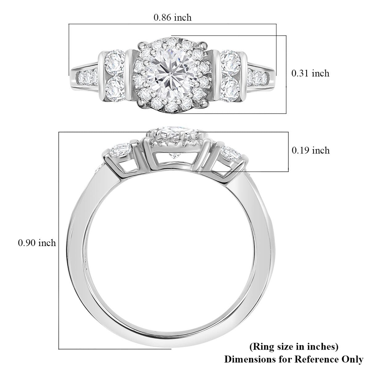 Moissanite 1.10 ctw Ring in Rhodium Over Sterling Silver (Size 9.0)  image number 5