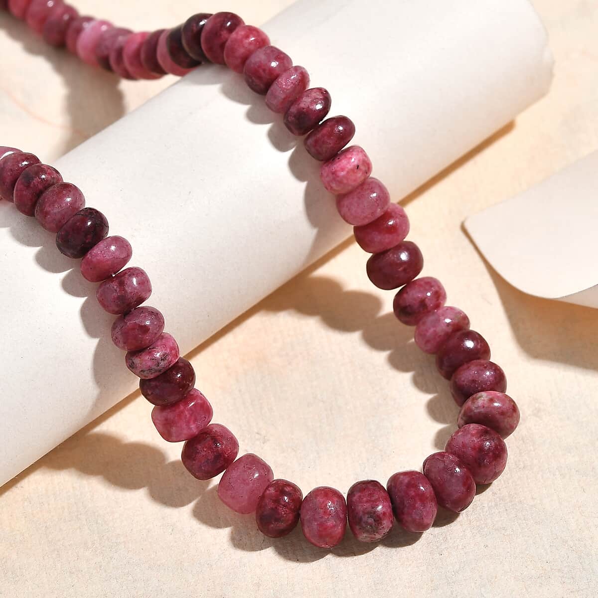 Norwegian Thulite Beaded 160.00 ctw Necklace in Stainless Steel 18 Inches (Del. in 10-12 Days) image number 1