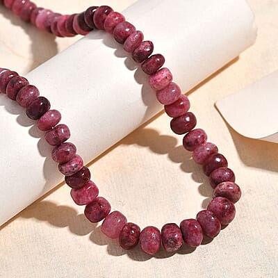 Norwegian Thulite Beaded 160.00 ctw Necklace in Stainless Steel 18-20 Inches