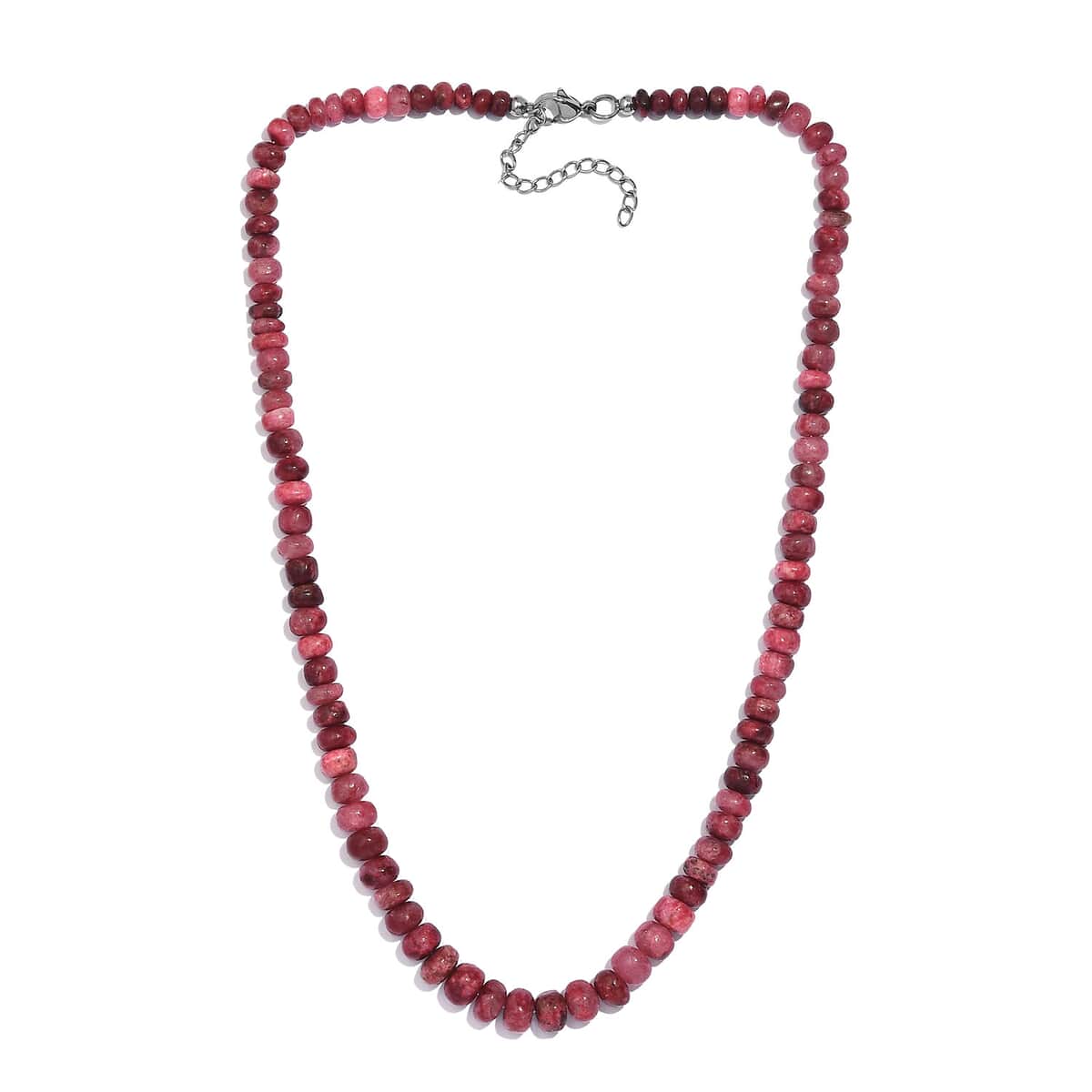 Norwegian Thulite Beaded 160.00 ctw Necklace in Stainless Steel 18 Inches (Del. in 10-12 Days) image number 3