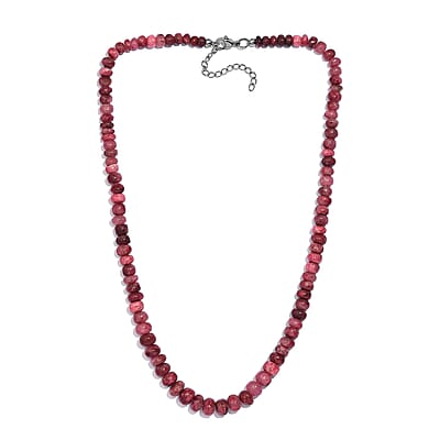 Norwegian Thulite Beaded 160.00 ctw Necklace in Stainless Steel 18-20 Inches