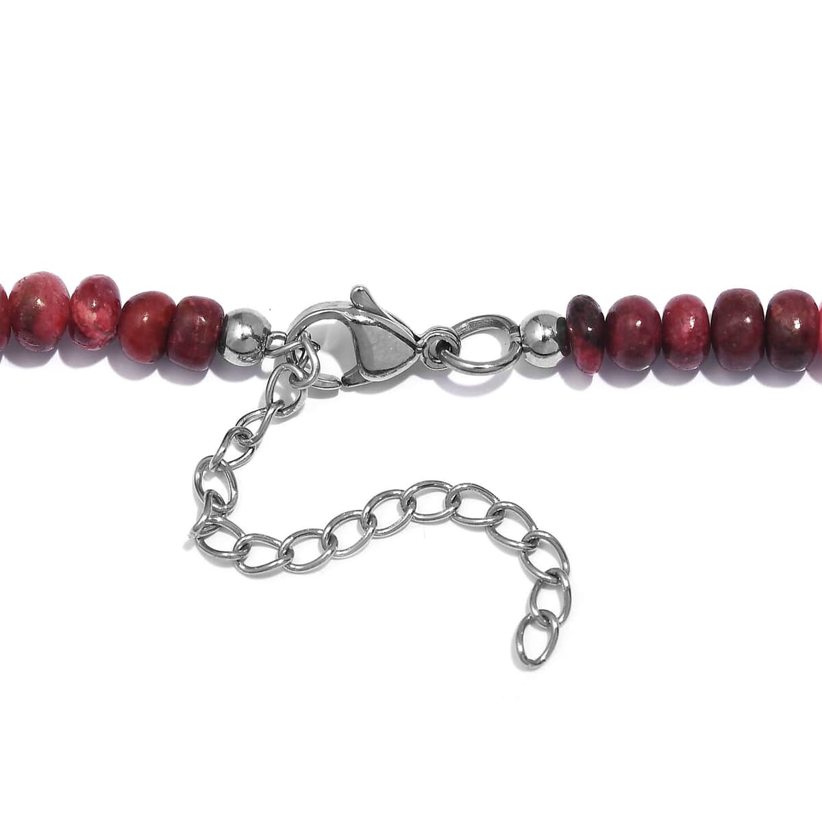 Norwegian Thulite Beaded 160.00 ctw Necklace in Stainless Steel 18 Inches (Del. in 10-12 Days) image number 4