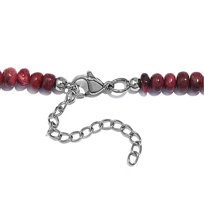 Norwegian Thulite Beaded 160.00 ctw Necklace in Stainless Steel 18-20 Inches