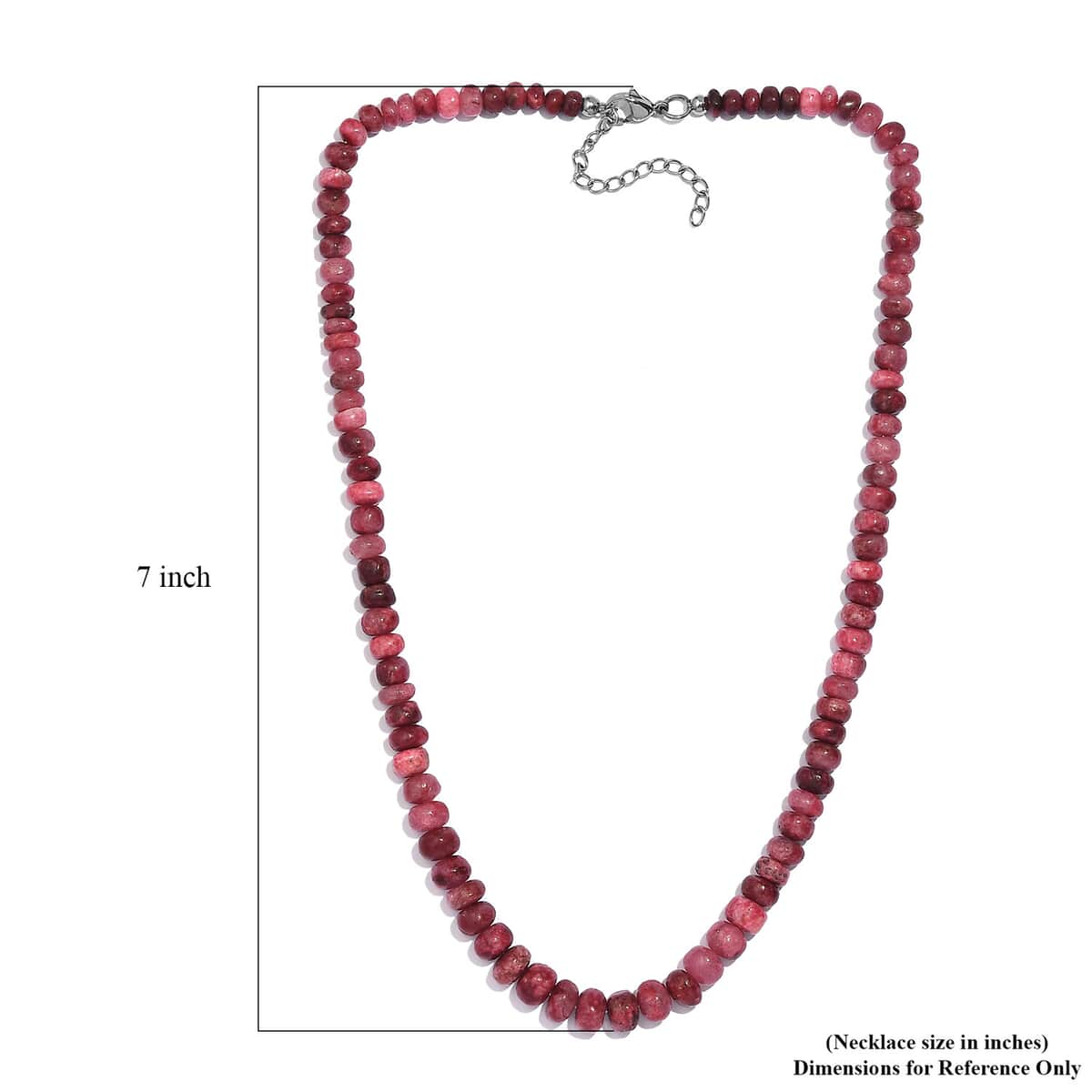 Norwegian Thulite Beaded 160.00 ctw Necklace in Stainless Steel 18 Inches (Del. in 10-12 Days) image number 5