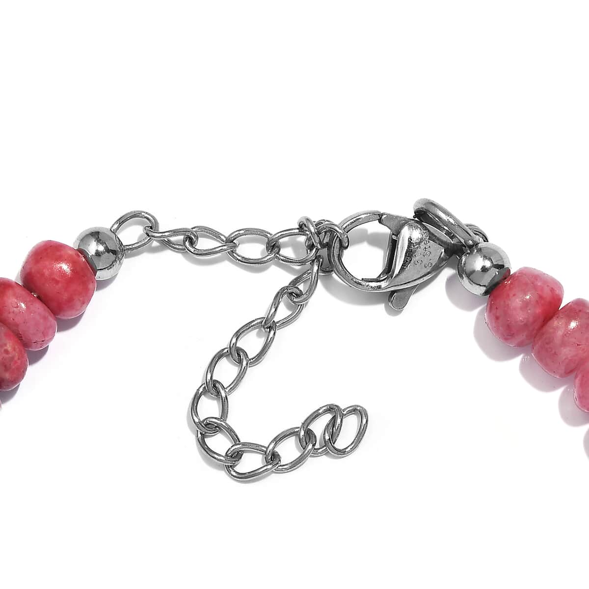 Norwegian Thulite 65.00 ctw Beaded Bracelet in Stainless Steel (6.50-8.0In) (Del. in 10-12 Days) image number 3