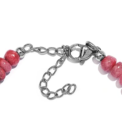 Norwegian Thulite 65.00 ctw Beaded Bracelet in Stainless Steel (6.50-8.0In)