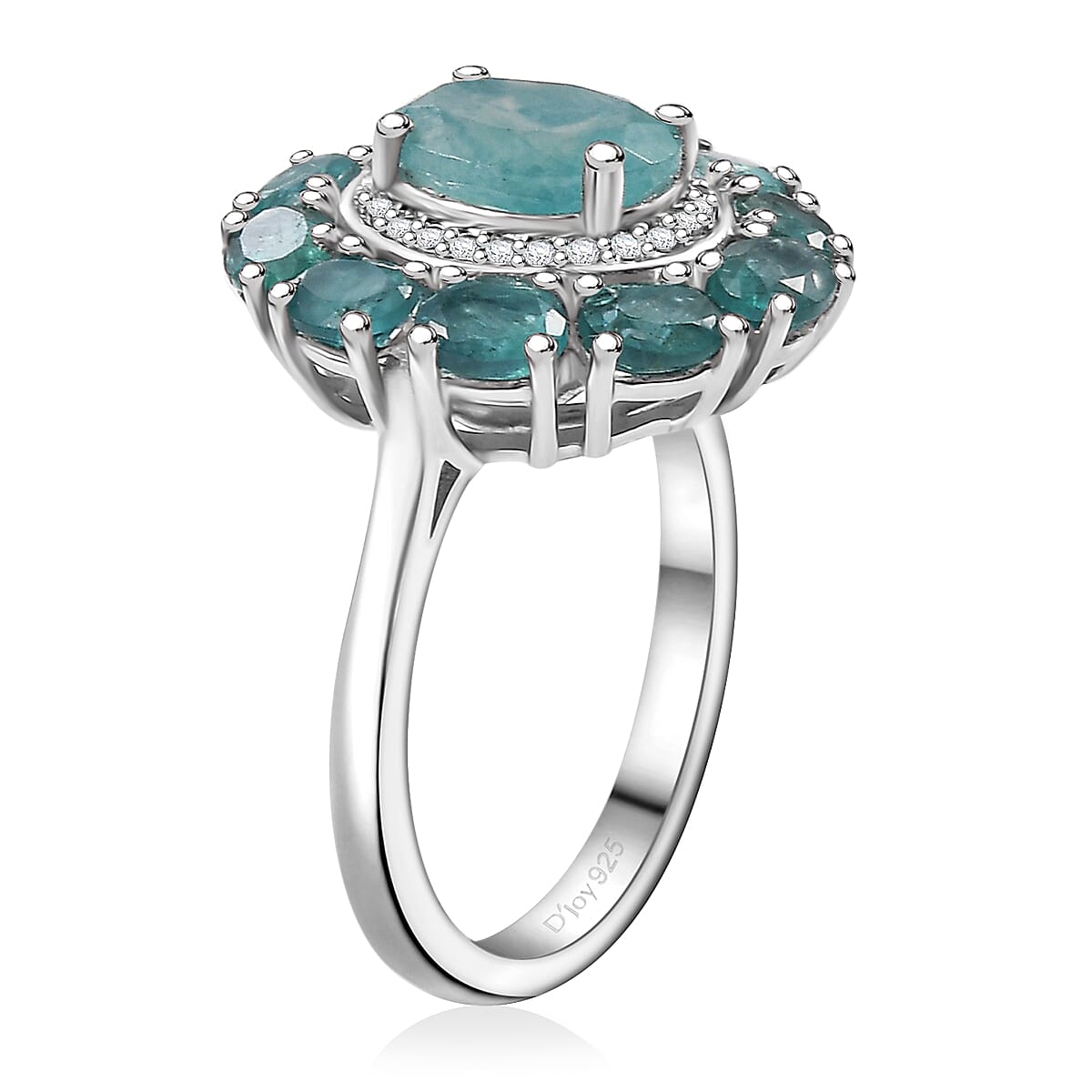 Grandidierite, White Zircon Floral Ring in Rhodium Over Sterling Silver (Size 10.0) 3.10 ctw