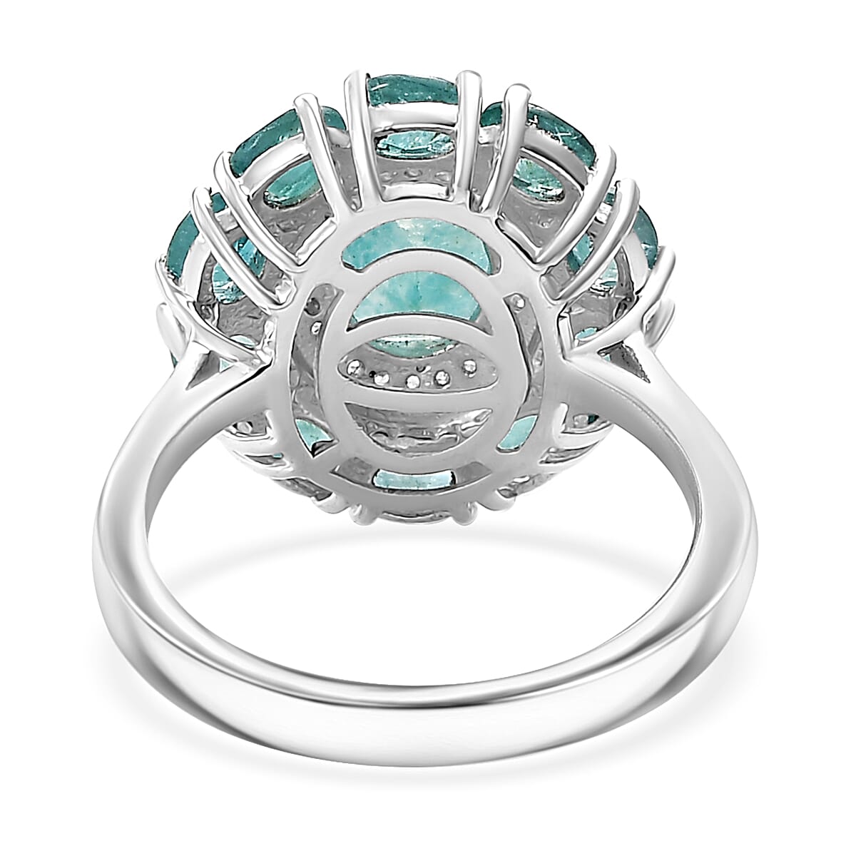 Grandidierite, White Zircon Floral Ring in Rhodium Over Sterling Silver (Size 10.0) 3.10 ctw