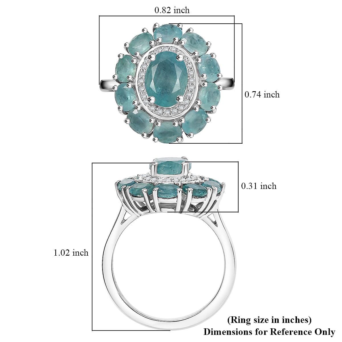 Grandidierite, White Zircon Floral Ring in Rhodium Over Sterling Silver (Size 10.0) 3.10 ctw