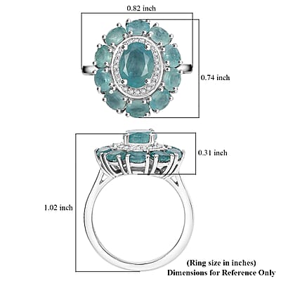 Grandidierite, White Zircon Floral Ring in Rhodium Over Sterling Silver (Size 10.0) 3.10 ctw