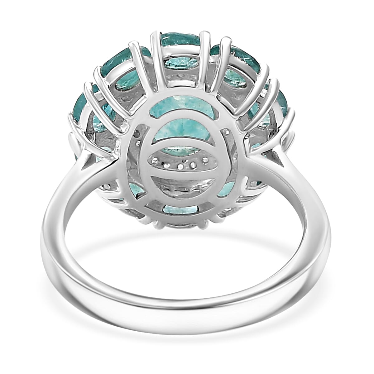 Grandidierite and White Zircon 3.10 ctw Floral Ring in Rhodium Over Sterling Silver (Size 7.0) image number 4