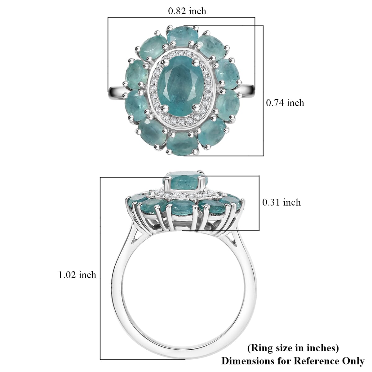 Grandidierite and White Zircon 3.10 ctw Floral Ring in Rhodium Over Sterling Silver (Size 7.0) image number 5