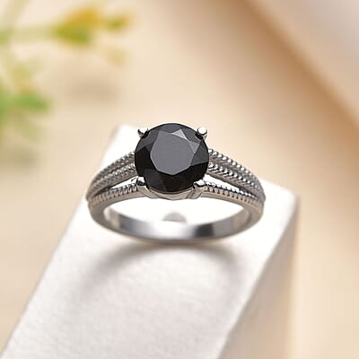 Thai Black Spinel 2.25 ctw Solitaire Ring in Stainless Steel (Size 10.0)